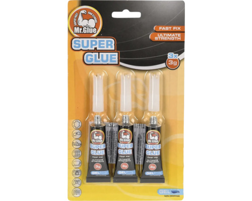 Mr. Glue Superkleber, 3 Tuben à 3 Gramm, Schnellreparatur, hohe Festigkeit