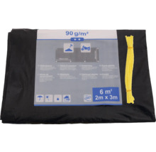 Schwarze Abdeckplane mit einer Grammatur von 90 Gramm pro Quadratmeter und einer Größe von 2 mal 3 Metern