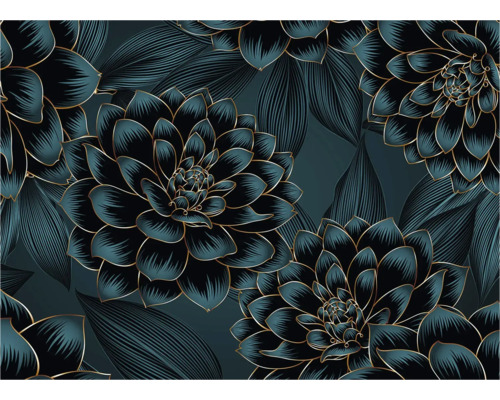 Papier peint à motifs floraux avec des dahlias et des feuilles
