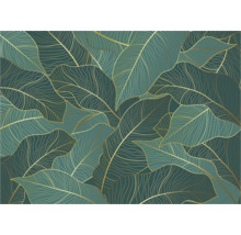 Papier peint à motif de feuilles avec des accents dorés