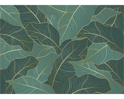 Papier peint à motif de feuilles avec des accents dorés