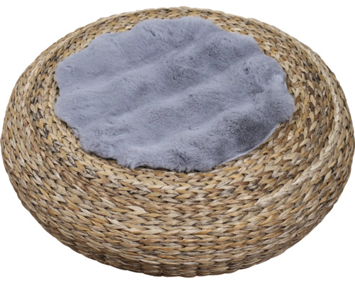 Sitzkissen Fellimitat anthrazit taupe weiß 38x2 cm zufällige Farbauswahl Weidenkorb Katzenbett mit Kunstfellkissen