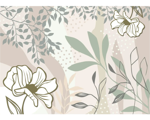 Abstraktes Blumendesign mit Blättern und Blüten als Wanddekoration