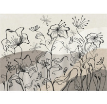 Illustration décorative de fleurs et de libellules stylisées