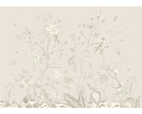 Papier peint décoratif avec motif floral, feuilles et oiseaux