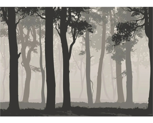 Illustration d'une forêt avec des arbres dans le brouillard