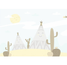 Illustration de tipis et de cactus dans le désert