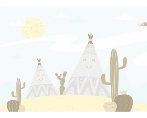 Illustration de tipis et de cactus dans le désert