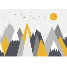 Motif de montagne graphique avec soleil et oiseaux comme décoration