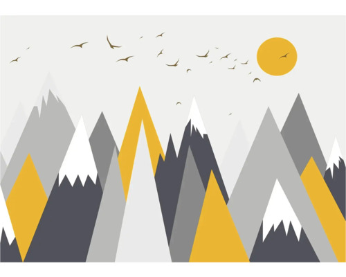 Motif de montagne graphique avec soleil et oiseaux comme décoration