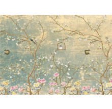 Tapete mit Baum-, Blumen- und Vogelmotiv