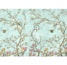 Papier peint avec motifs d'arbres, d'oiseaux et de fleurs