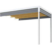 Pergola moderne avec lamelles en bois et poteaux robustes