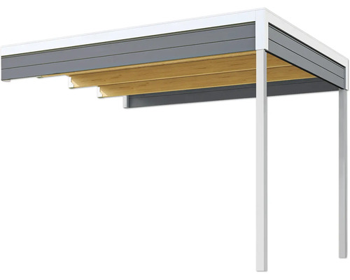 Pergola moderne avec lamelles en bois et poteaux robustes