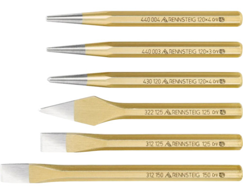 Verschiedene Stahl-Meißel und Körner von Rennsteig