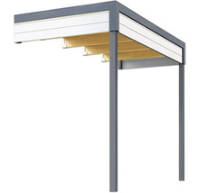 Pergola de terrasse avec poteaux gris et lames de bois