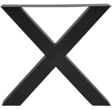 Pied de table métallique en forme de X de couleur noire.