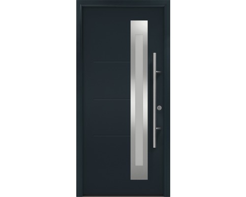 Haustür EcoStar ISOPRO Secur IPS 780S 1100 x 2100 mm DIN Rechts RAL 7016 anthrazitgrau inkl. Beschlag-Set,Edelstahl Stangengriff,Sicherheitsprofilzylinder mit 5 Schlüsseln Moderne Haustür mit Edelstahlgriff und horizontalen Zierlinien