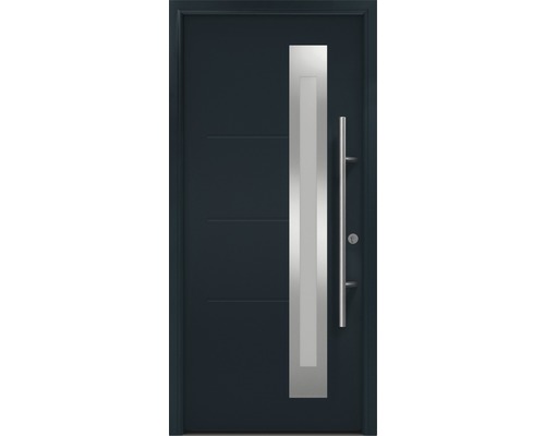 Porte d'entrée EcoStar ISOPRO Secur IPS 780S 1100 x 2100 mm tirant droit RAL 7016 gris anthracite avec ensemble de ferrures, poignée barre en acier inoxydable, cylindre profilé de sécurité avec 5 clés-0