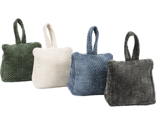 Türstopper Chenille beige blau grün 10x15 cm zufällige Farbauswahl Vier Türstopper aus Stoff mit Trageschlaufe