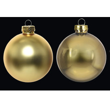 Zwei goldfarbene Weihnachtskugeln für die Weihnachtsbaumdekoration