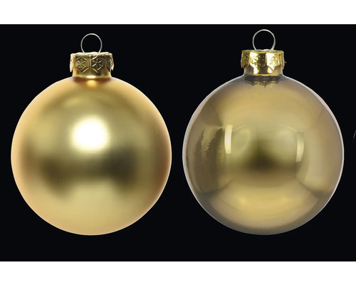 Zwei goldfarbene Weihnachtskugeln für die Weihnachtsbaumdekoration