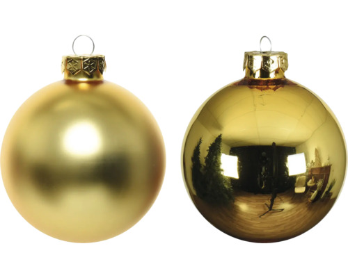 Weihnachtsbaumkugeln Glas Ø 6 cm gold 30 Stück Zwei goldene Weihnachtskugeln zum Aufhängen