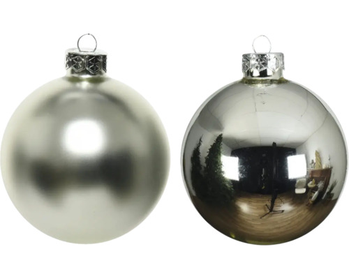Weihnachtsbaumkugeln Glas Ø 6 cm silber 30 Stück Zwei Christbaumkugeln
