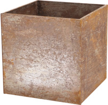 Quadratischer Pflanzkasten aus Metall mit Rostoptik