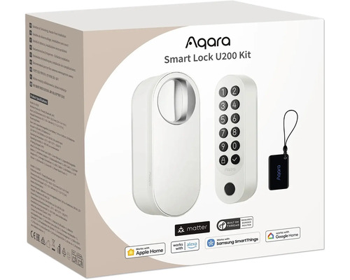 Aqara Smart Lock U200 KIT weiß Aqara Smart Lock U200 Kit Produktverpackung mit Türschloss, Tastenfeld und Schlüsselanhänger