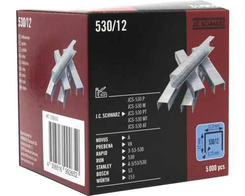 Packung J.C. Schwarz Heftklammern 530/12, 5000 Stück