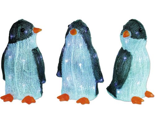 Trois pingouins décoratifs avec éclairage