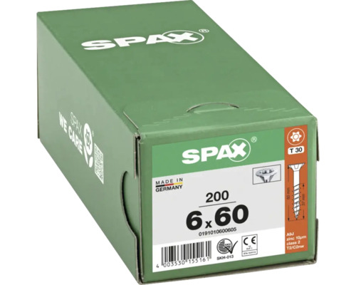 Boîte de vis Spax 6x60 millimètres, 200 pièces