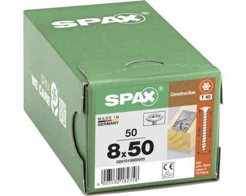 Emballage de vis de construction Spax 8x50 millimètres, 50 pièces