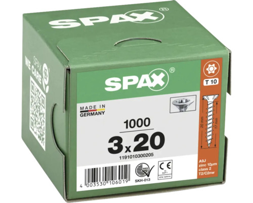 Spax Schrauben 3 x 20 Millimeter, Packung mit 1000 Stück