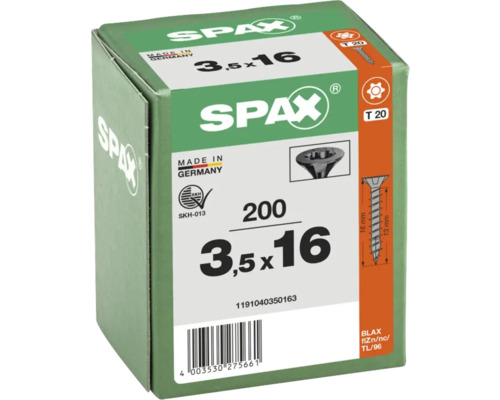 Vis de Spax, 3,5 x 16 mm, 200 pièces, emballage
