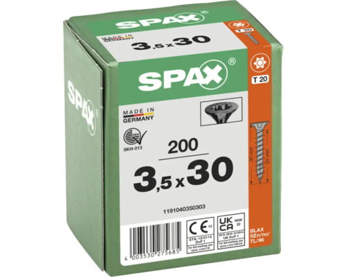 Paquet de vis Spax 3,5x30 millimètres, 200 pièces
