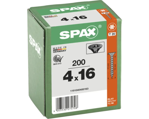 Paquet de 200 vis Spax, 4 x 16 millimètres