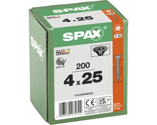 Boîte de vis universelles Spax 4x25 millimètres, 200 pièces