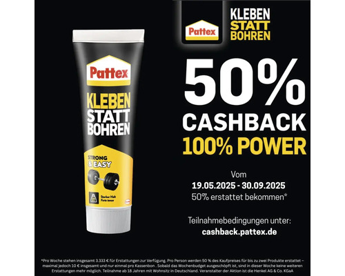 Colle de montage Pattex Coller au lieu de percer 50 g Tube Pattex Kleben statt Bohren avec offre de remboursement de 50 pourcent