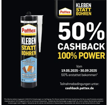 Cartouche Pattex Kleben statt Bohren et action cashback de 50 pour cent