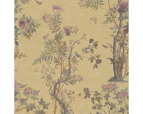 Tapete mit Blumen-, Baum- und Vogelmuster