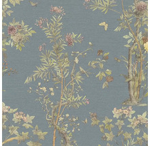 Tapete mit Baum-, Blumen-, Schmetterlings- und Vogelmuster