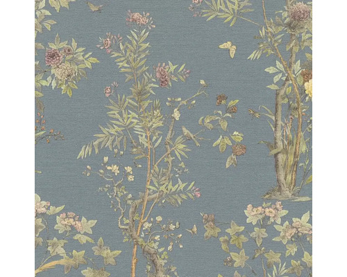 Tapete mit Baum-, Blumen-, Schmetterlings- und Vogelmuster