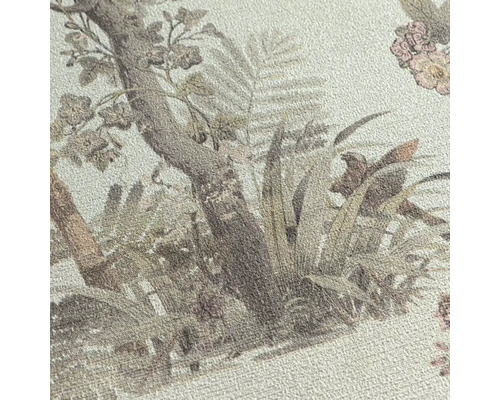Nahaufnahme einer Tapete mit Baum- und Pflanzenmuster