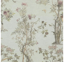 Tapete mit Blumen-, Baum- und Vogelmotiven