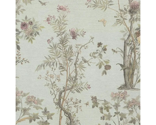 Tapete mit Blumen-, Baum- und Vogelmotiven