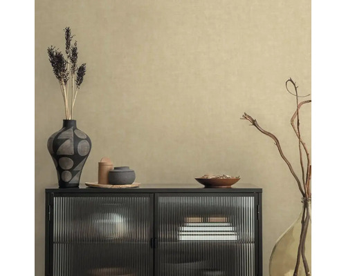 Arrangement décoratif sur une armoire noire avec façade en verre
