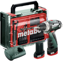 Metabo Akku-Bohrschrauber mit Bohrer- und Bit-Set, Ladegerät und Akku in einem Koffer