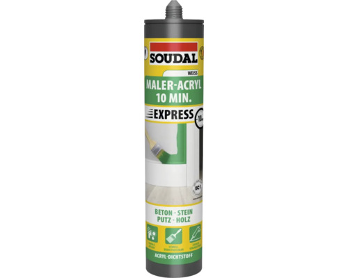 Acrylique pour peintre Soudal 10 min blanc 300 ml Mastic acrylique express pour peintre Soudal pour béton, pierre, plâtre et bois
